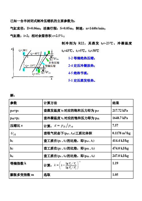 制冷压缩机压缩机热力性能计算举例