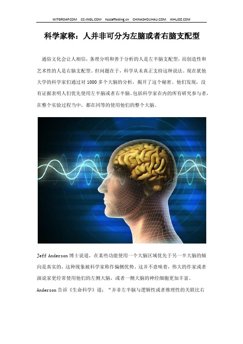 科学家称：人并非可分为左脑或者右脑支配型