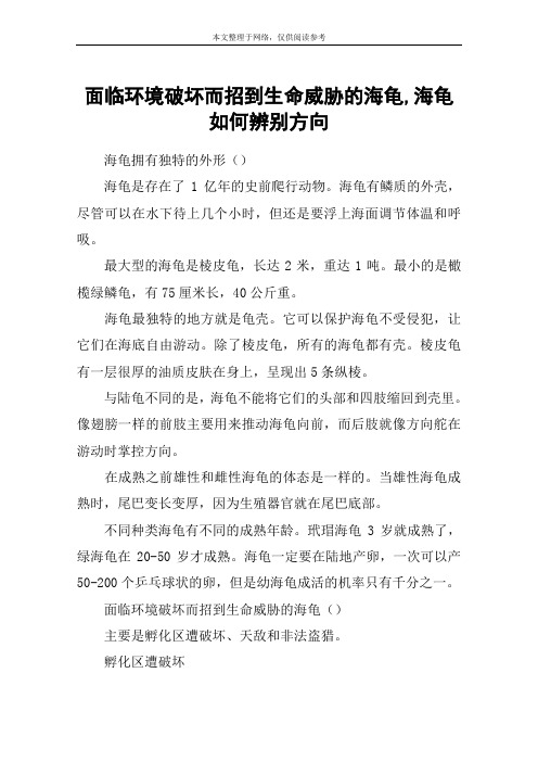 面临环境破坏而招到生命威胁的海龟,海龟如何辨别方向