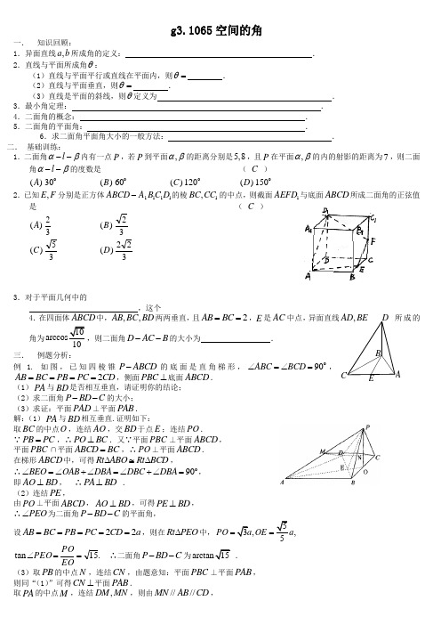 高考数学第一轮总复习100讲(含同步练习及答案)_g31065空间的角.