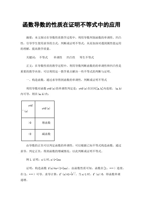 函数导数的性质在证明不等式中的应用