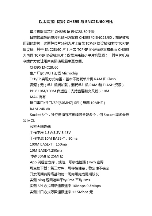 以太网接口芯片CH395与ENC28J60对比