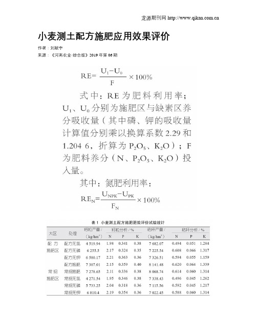 小麦测土配方施肥应用效果评价