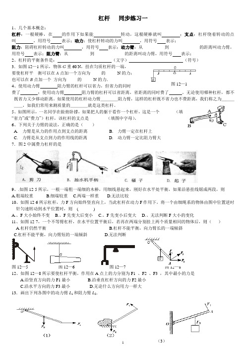 浙教版九年级科学上册3.4简单机械-杠杆---同步练习(无答案)