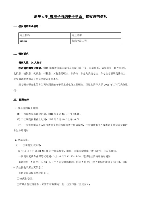 清华大学微电子与纳电子学系接收调剂信息