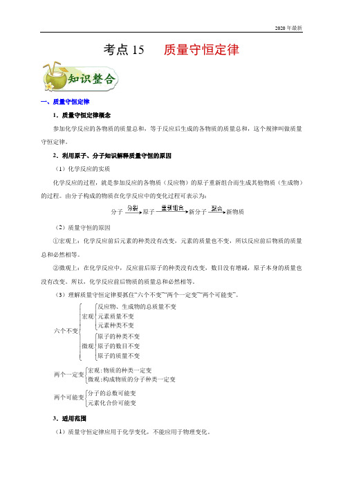 2020年中考考点15 质量守恒定律-化学考点一遍过