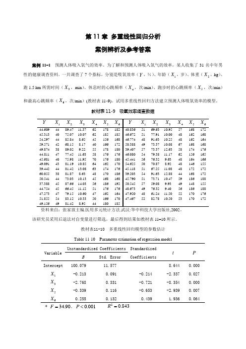 第11章 多重线性回归分析案例辨析及参考答案