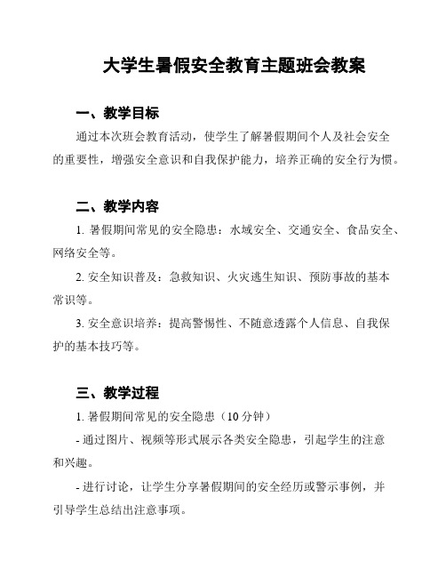 大学生暑假安全教育主题班会教案