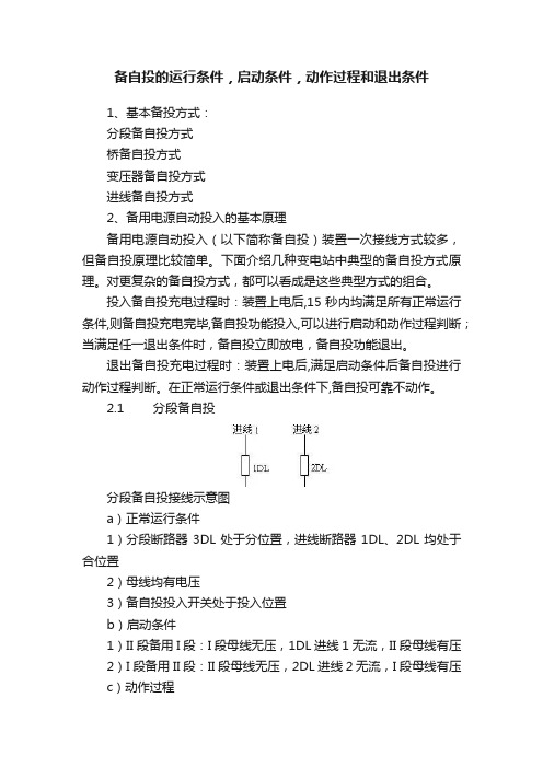 备自投的运行条件，启动条件，动作过程和退出条件