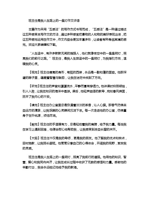 班主任是我人生路上的一盏灯作文评语