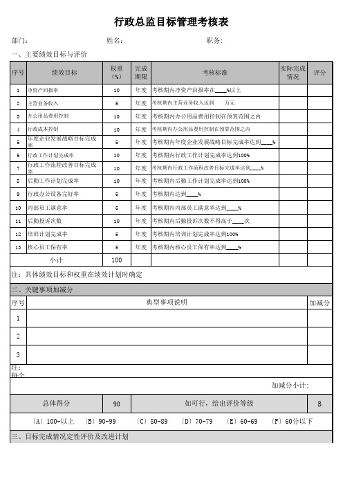 行政总监目标管理考核表