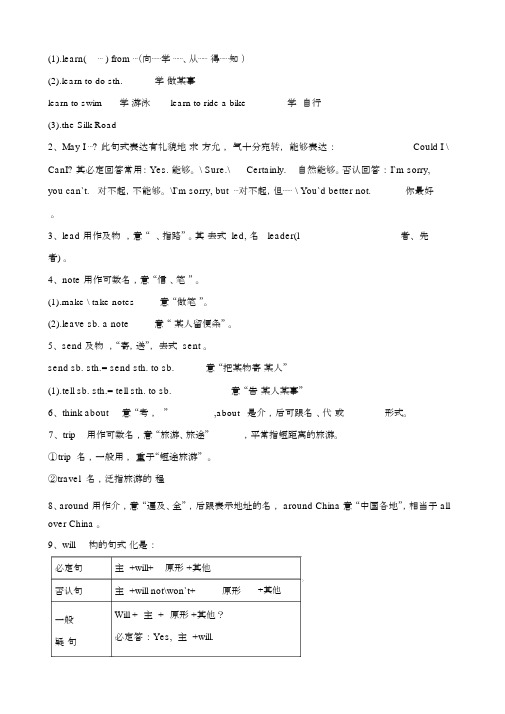 冀教版七年级下英语知识点总结