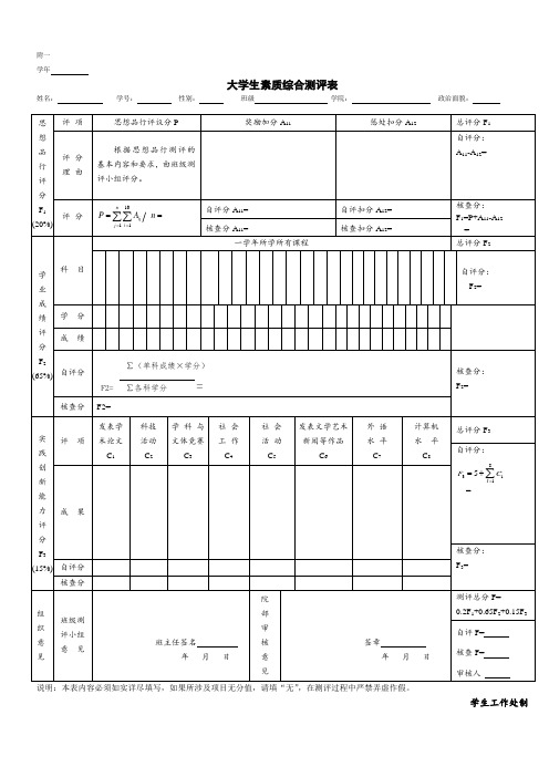 大学生素质综合测评表