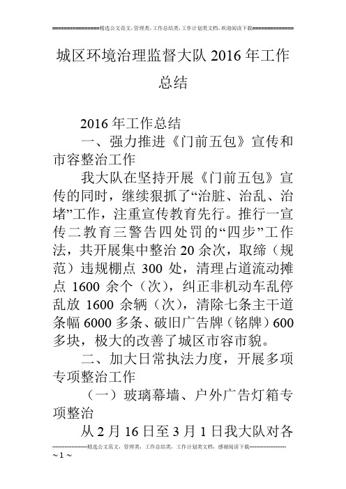 城区环境治理监督大队16年工作总结