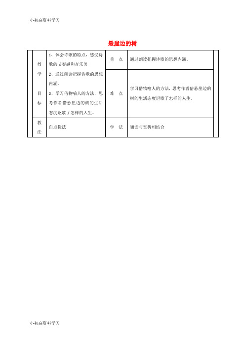 精品学习七年级语文上册第五单元18悬崖边的树教案2冀教版