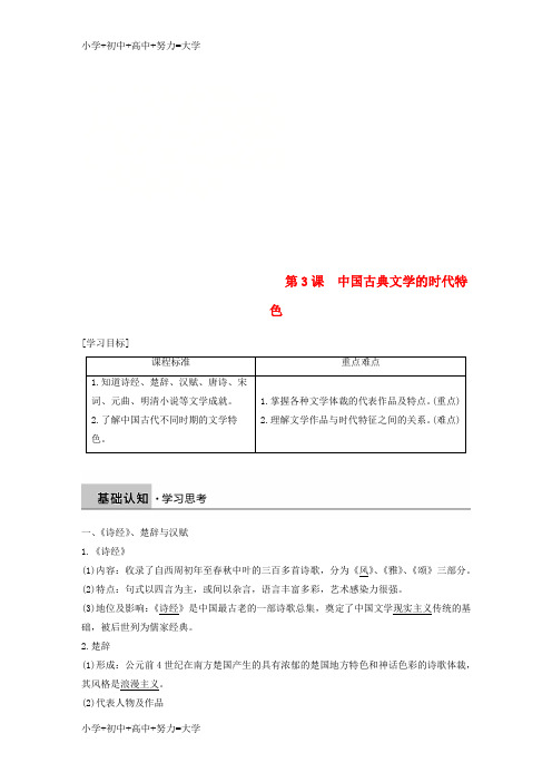 配套K122018_2019学年高中历史专题二古代中国的科学技术与文化第3课中国古典文学的时代特色学