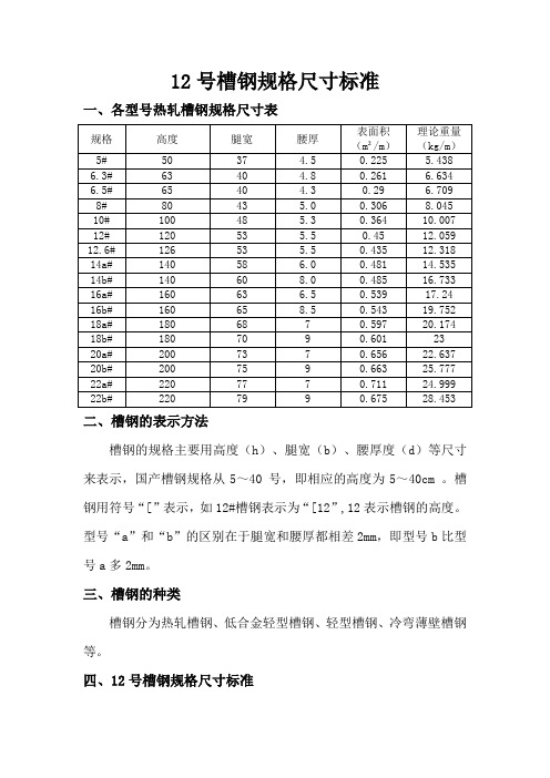 12号槽钢规格尺寸标准