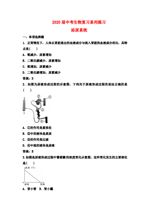 2020年中考生物复习系列训练：泌尿系统