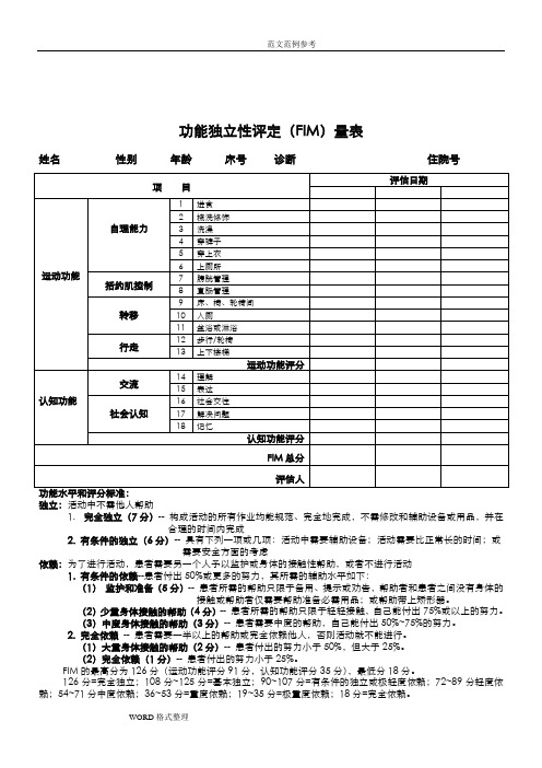 功能独立性评定(FIM)量表