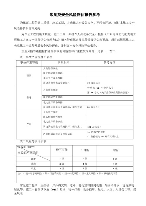 风险评估参考表