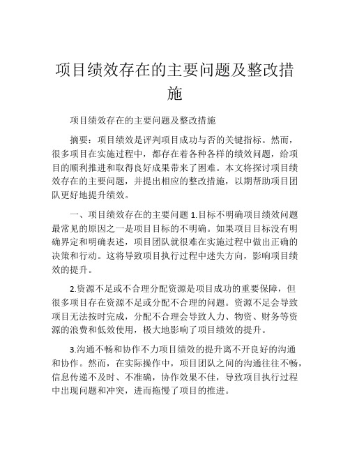 项目绩效存在的主要问题及整改措施