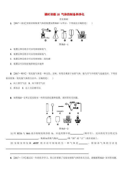 湖南省2018年中考化学复习课时训练18气体的制备和净化练习