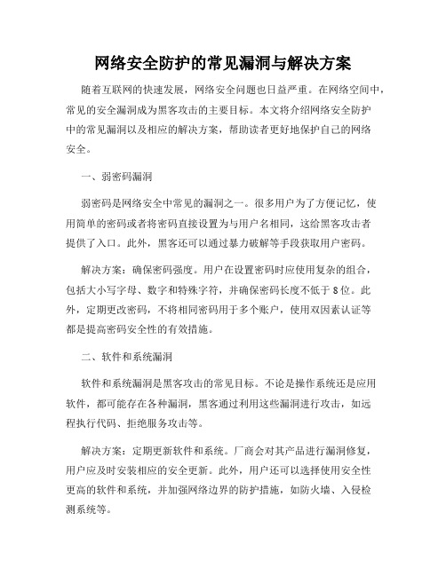 网络安全防护的常见漏洞与解决方案