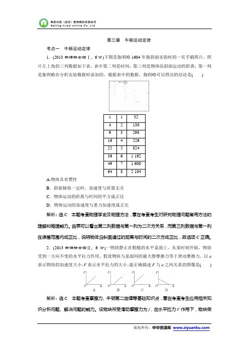 2015届高考物理考点分类汇编:第三章 牛顿运动定律