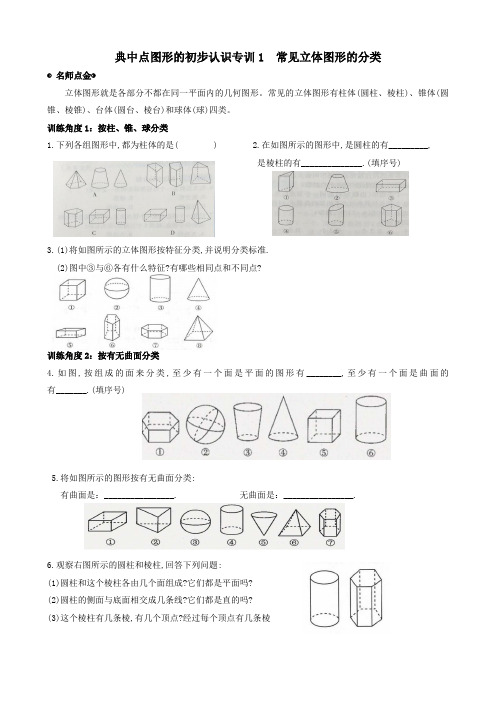 典中点图形的初步认识专训1  常见立体图形的分类