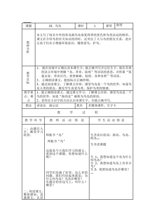 二年级语文《18、鸟岛》