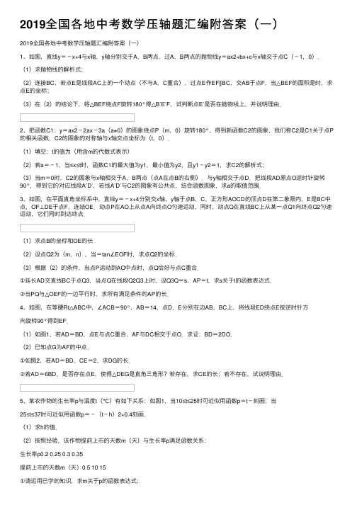 2019全国各地中考数学压轴题汇编附答案（一）