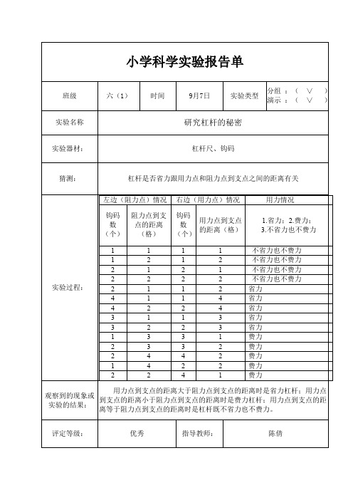 研究杠杆的秘密实验报告单