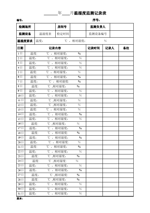 检验室环境温湿度记录表【范本模板】