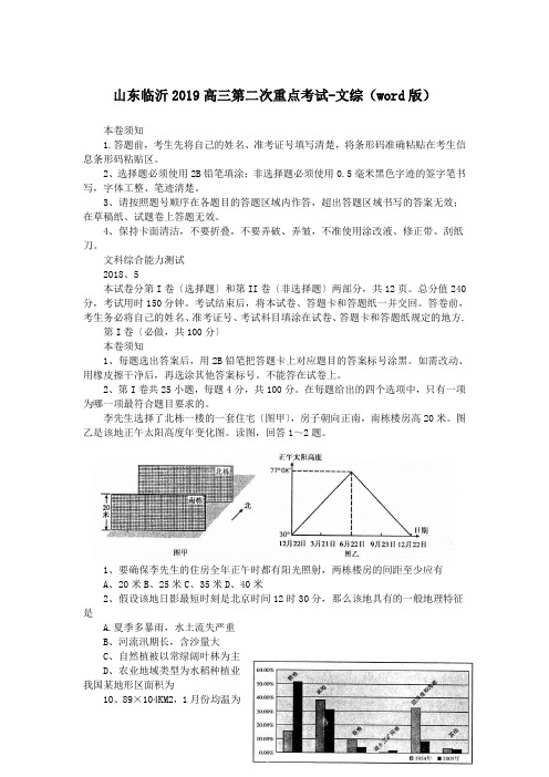 山东临沂2019高三第二次重点考试-文综(word版)