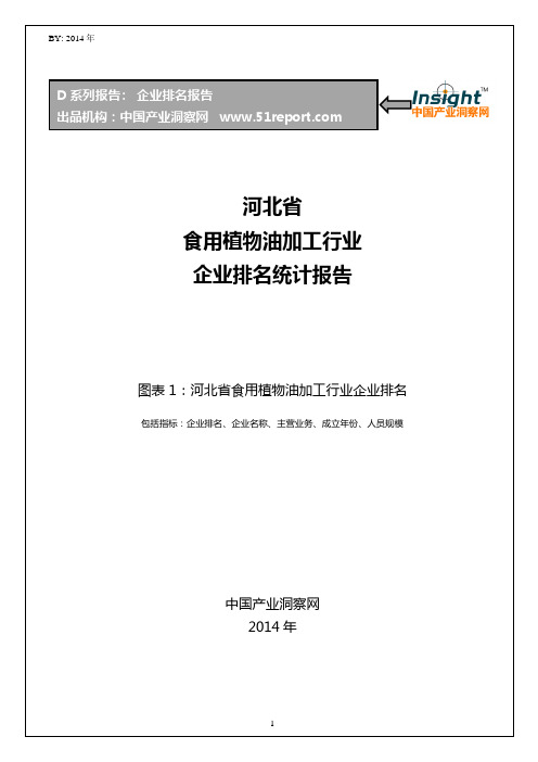 河北省食用植物油加工行业企业排名统计报告