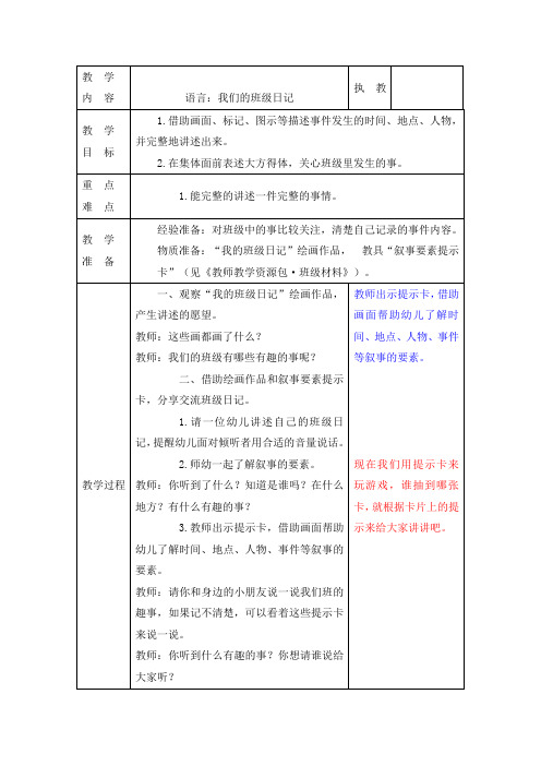 大班语言教案：我们的班级日记