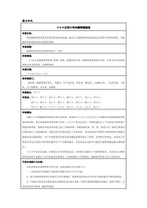 内部审核报告示例