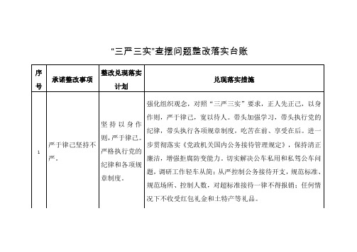 “三严三实”查摆问题整改落实台账