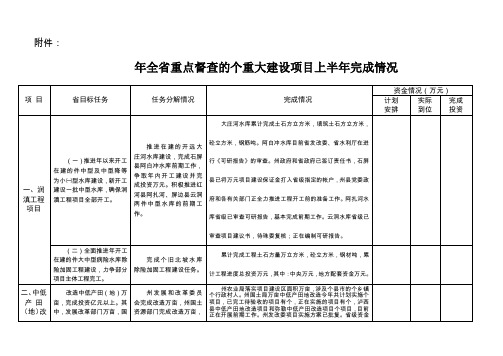 2009年全省重点督查的20个重大建设项目上半年完成情况