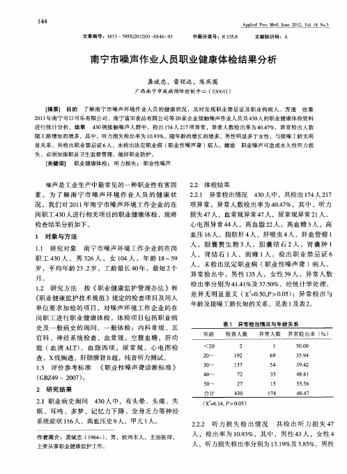 南宁市噪声作业人员职业健康体检结果分析