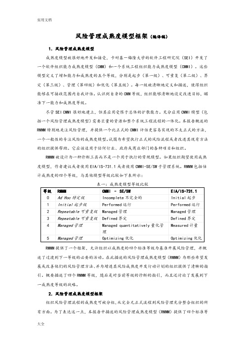 风险管理系统成熟度模型框架(编译稿子)