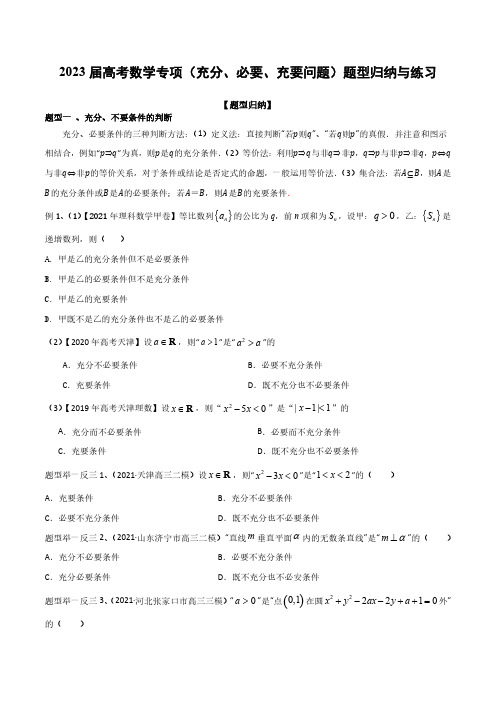 2023届高考数学专项(充分、必要、充要问题)题型归纳与练习(附答案)