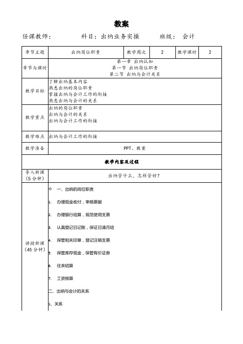 教案-出纳岗位职责及与会计关系