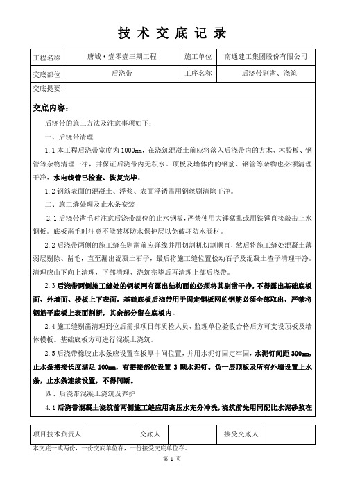 41技术交底--后浇带砼剔凿浇筑