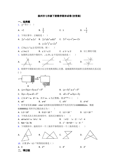 扬州市七年级下册数学期末试卷(含答案)