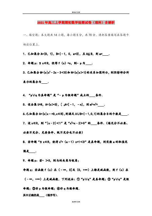 2021年高三上学期期初数学检测试卷(理科)含解析