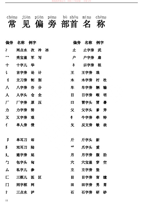 中国汉字的常见偏旁部首名称和基本笔画