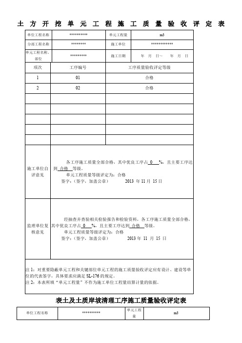 水利水电工程土方开挖单元工程质量验收评定表(新)