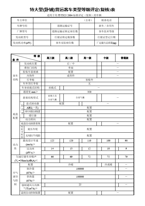 特大型(卧铺)营运客车类型等级评定(复核)表