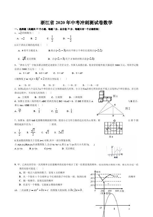 浙江省2020年中考冲刺测试卷数学